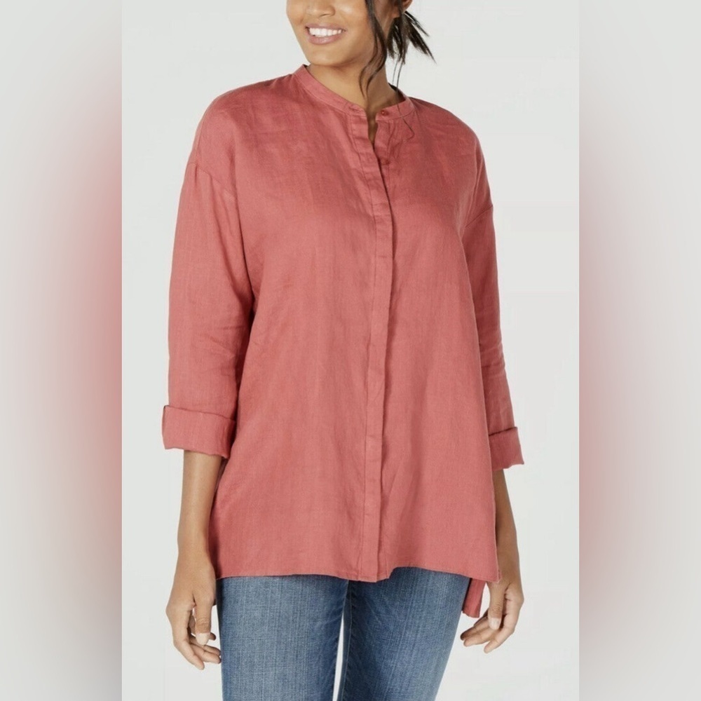 Eileen Fisher 100% Organic Linen Button Down Blouse